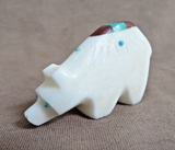 Native Zuni White Marble Bear w Inlay Fetish Carving by Brandon Phillips - C4865