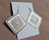 Native Navajo Sterling Large Rug Design Hook Earrings by Leander Tahe JE700