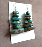 Navajo Kingman Turquoise Heavy Stack Hook Earrings by native artist JE671