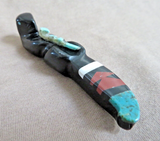 Native Zuni Jet Otter & Baby W Inlay Fetish Carving by Steve Natachu - C4870