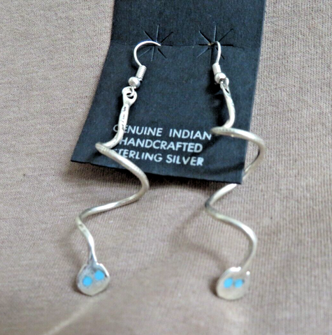 Native Zuni RARE Sterling Silver Snake Hook Earrings by Effie Calavaza (D) JE690