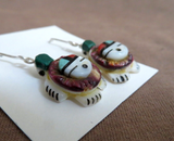 Zuni Mother of Pearl & Jasper Turtle Fetish Hook Earrings by Darrin Boone JE673