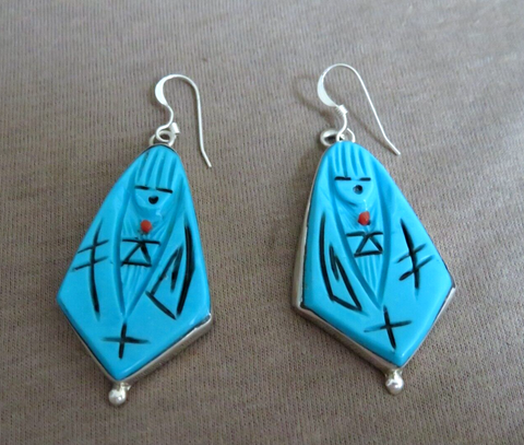 Zuni Calming Turquoise Corn Maiden Fetish Earrings by Valerie Comosona JE672