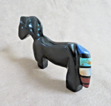 Native Zuni Jet Horse W Inlay Fetish Carving by Steve Natachu - C4858