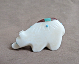 Native Zuni White Marble Bear w Inlay Fetish Carving by Brandon Phillips - C4865