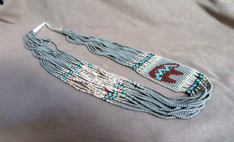 Navajo 15 Strand Beaded 24" Medicine Bear Rug Necklace by N Garcia JN503