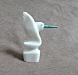 Native Zuni White Marble Hummingbird Fetish Carving by Brandon Phillips - C4872