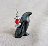 Zuni Black & White Marble Penguin Fetish Pendant by Calvert Bowannie JP292