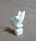 Native Zuni White Marble Hummingbird Fetish Carving by Brandon Phillips - C4872