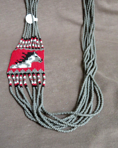 Navajo 9 Strand Beaded 28" Horse Rug Necklace & Earrings by M Yazzie JN50