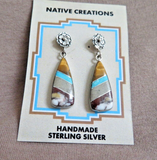 Native Navajo Multi-stone Inlay & Sterling Silver Post  Earrings  - JE692