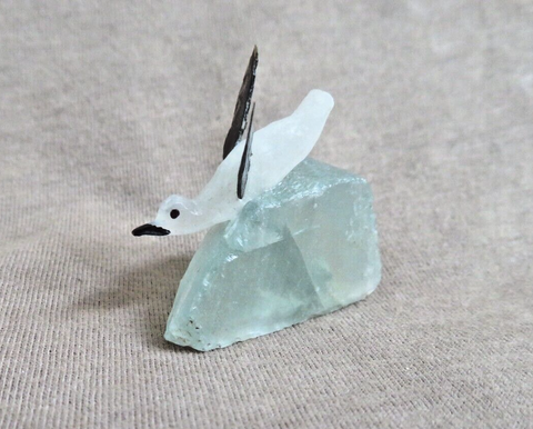 Native Zuni Antler Mini Penguin on Ice Fetish Carving by Ruben Najera C4864