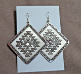 Native Navajo Sterling Large Rug Design Hook Earrings by Leander Tahe JE700