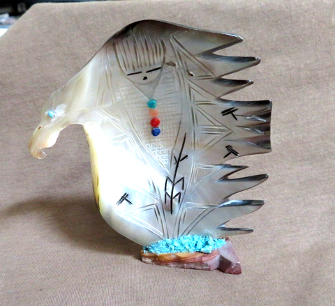 Zuni Mother of Pearl 2 Sided Eagle Maiden Fetish Carving by Gloria Chattin C4705