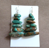 Navajo Kingman Turquoise Heavy Stack Hook Earrings by native artist JE671