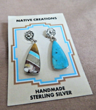 Native Navajo Multi-stone Inlay & Sterling Silver Post  Earrings  - JE692