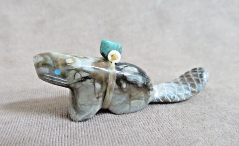 Native Zuni Picasso Marble Mini Beaver Carving Fetish by  LaVies Natewa C4861