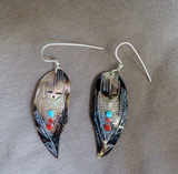 Zuni Black Tip Moher of Pearl Corn Maiden Earrings by Gloria Chattin JE667