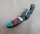 Native Zuni Jet Otter & Baby W Inlay Fetish Carving by Steve Natachu - C4870