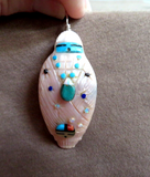 Native Zuni Shell Corn Maiden Fetish pendant  w Sunface by Darrin Boone JP286