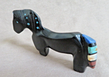 Native Zuni Jet Horse W Inlay Fetish Carving by Steve Natachu - C4858