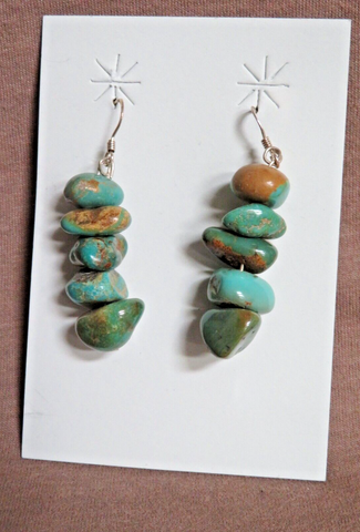 Navajo Kingman Turquoise Nugget Stack Hook Earrings by native artist JE687