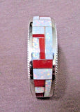 Zuni Sterling Opal & Coral Inlay Cuff Bracelet by Rickell & Glenda Booqua JB128