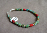 Native Santo Domingo Turquoise, Coral Heishi 7" Bracelet by Irene Lovato JB270