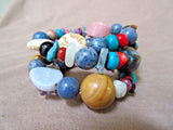 Native Santo Domingo Chunky Gemstone Bead 3 Wrap Wire Bracelet by E Coriz JB0149