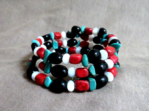 Santo Domingo Turquoise & Multi-Gemstone Wrap Wire Bracelet by H Tsosie JB266