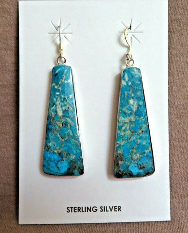 Santo Domingo Blue Turquoise w Sterling Hook Earring by Veronica Tortalita JE554