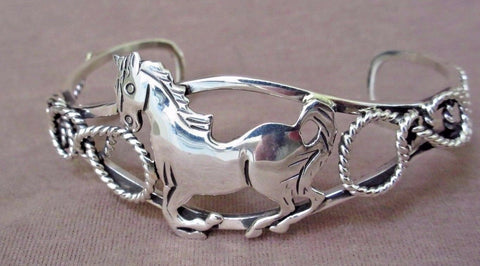 Native Navajo Sterling Silver Horse Cuff Bracelet by Emer Thompson JB0086