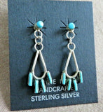 Native Zuni Awesome Turquoise Petit point Sterling Dangle Post Earrings  JE599