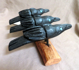 Native Zuni Extra Large Wood Raven Trio Carving Fetish by Al Lewis C4444