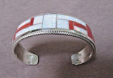 Zuni Sterling Opal & Coral Inlay Cuff Bracelet by Rickell & Glenda Booqua JB128