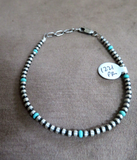 Navajo Sterling Silver & Turquoise Navajo Pearl 7.5"  Bracelet  JB256