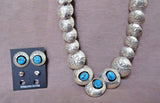 Navajo Reversible Turquoise & Coral Sterling Necklace w/ earrings  L Largo JN239