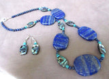 Navajo Lapis & Abalone bead Necklace with Matching Earrings JS0033