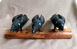 Native Zuni Extra Large Wood Raven Trio Carving Fetish by Al Lewis C4444