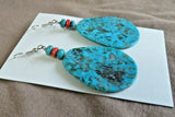 Santo Domingo Stunning Turquoise & Coral Slab Hook Earrings by Lupe Lovato JE579