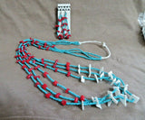 Navajo Coral & Turquoise Bead 3 strand Necklace w Earrings by Trina Toledo JN404