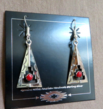 Navajo Shadow box Sterling Silver w/ Coral Dangle Hook Earrings by C Perry JE649
