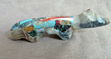 Zuni Amazing Picasso Marble Wolf w Multi-stone inlay Fetish by Jayne Quam C3657