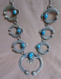 Navajo Sterling Squash Blossom Naja Necklace & Earrings by E L Billah JN361