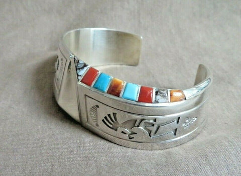 Sterling Silver Cuff Bracelet for Women Multi Stone Wide 