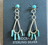 Native Zuni Awesome Turquoise Petit point Sterling Dangle Post Earrings  JE599
